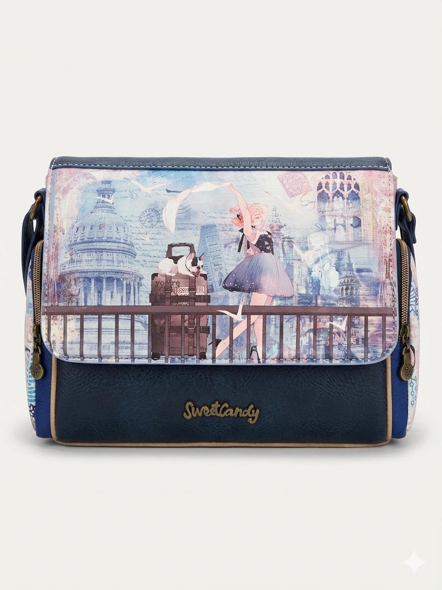 Geanta crossbody cu 3 buzunare exterioare cu fermoar .