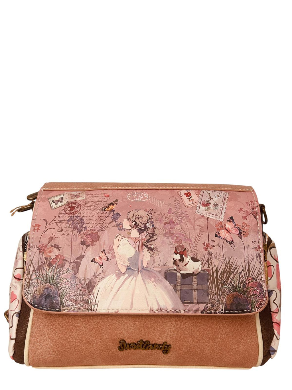 Geanta crossbody cu 3 buzunare exterioare cu fermoar.