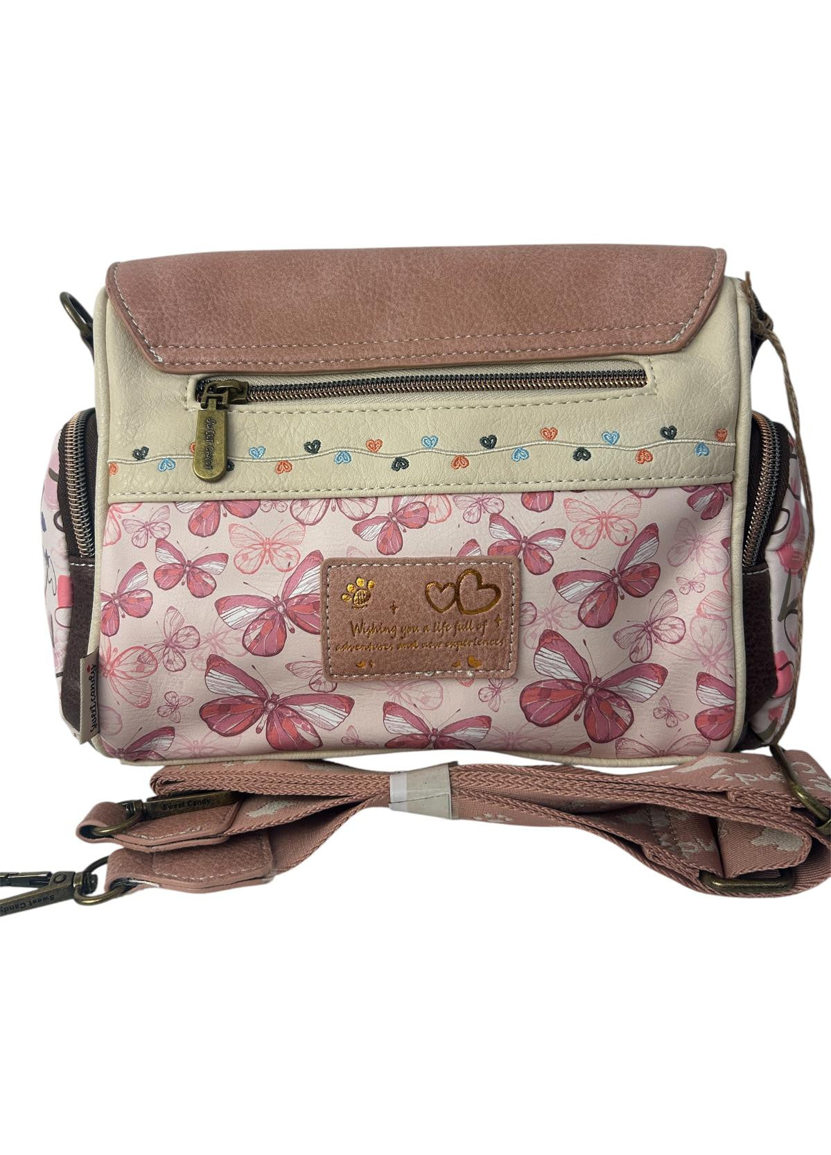 Geanta crossbody cu 3 buzunare exterioare cu fermoar.