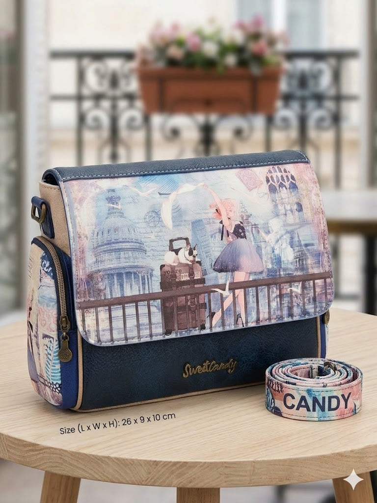 Geanta crossbody cu 3 buzunare exterioare cu fermoar .