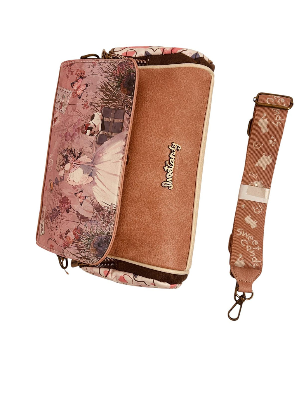 Geanta crossbody cu 3 buzunare exterioare cu fermoar.