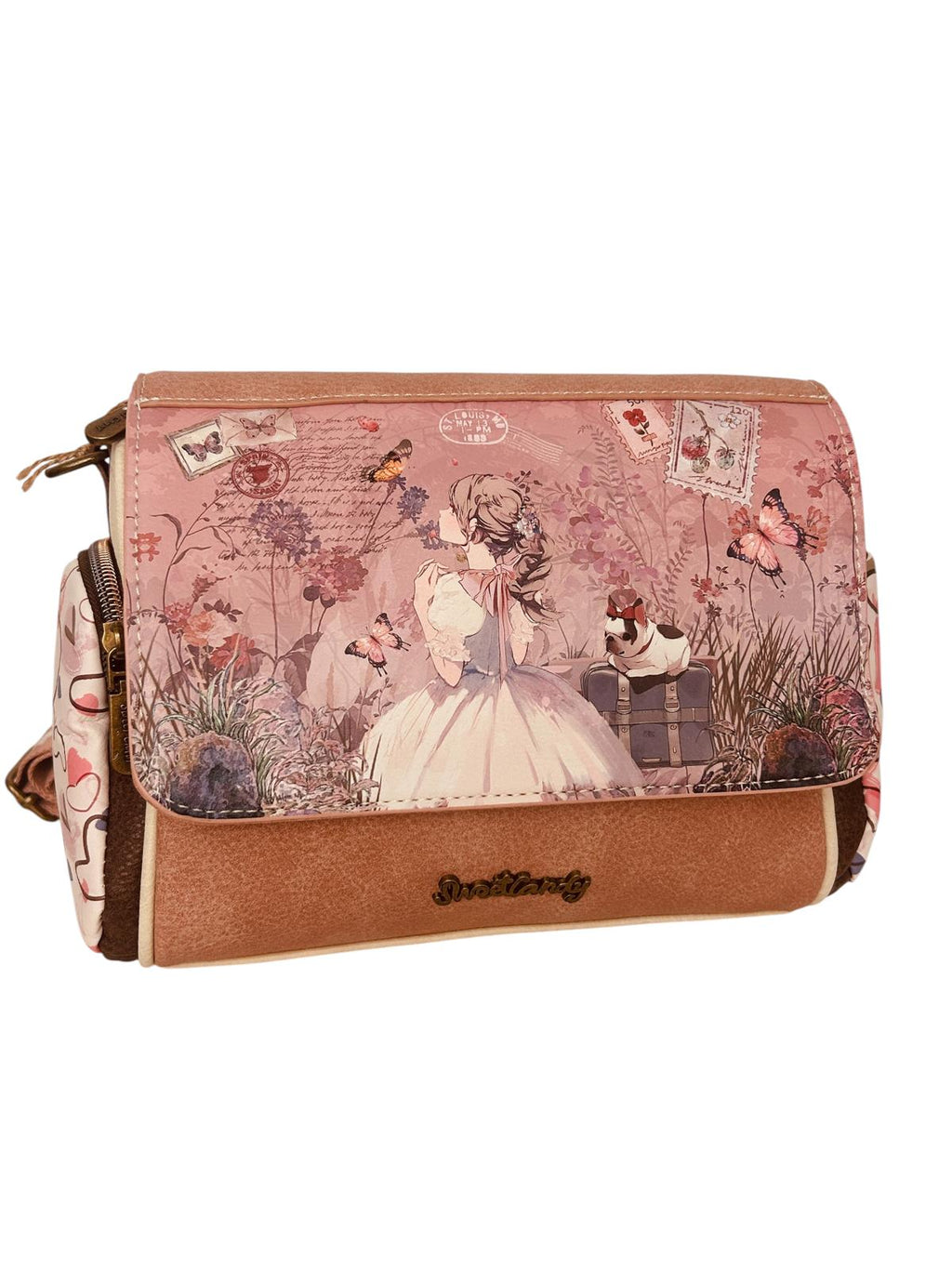 Geanta crossbody cu 3 buzunare exterioare cu fermoar.