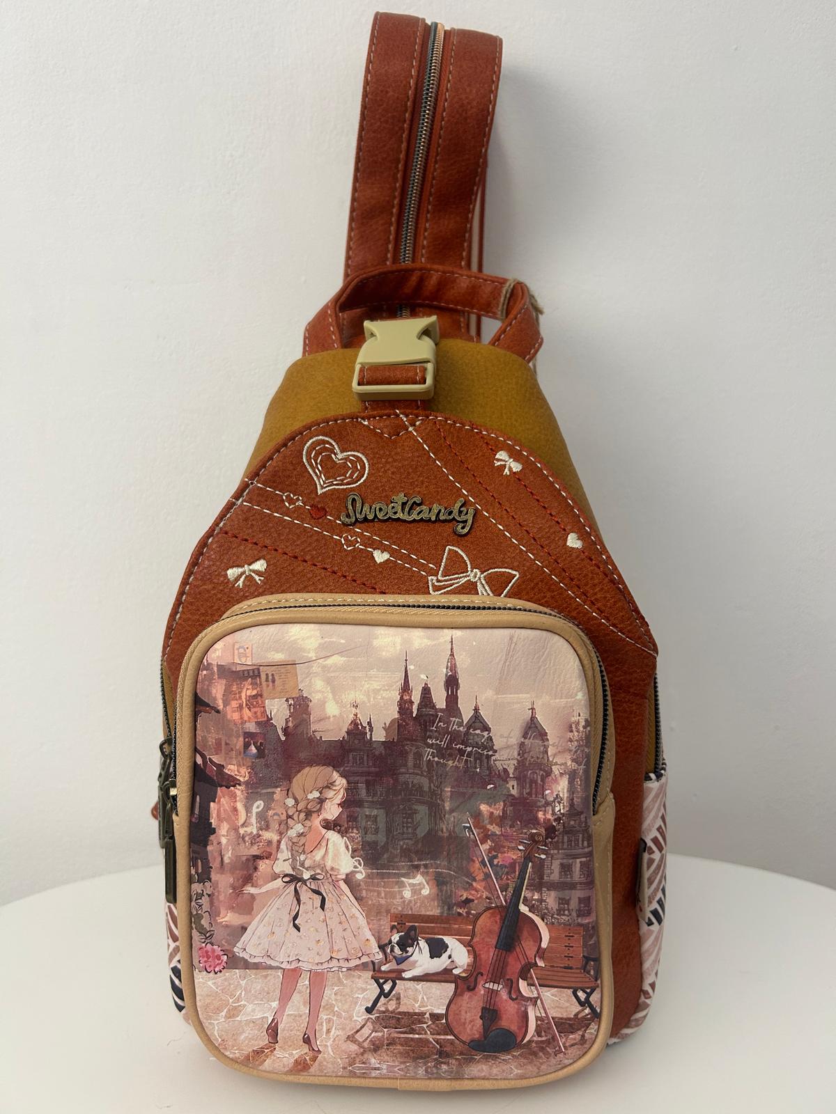 Rucsac sweet candy, design de păpușă și buzunare exterioare pentru femei