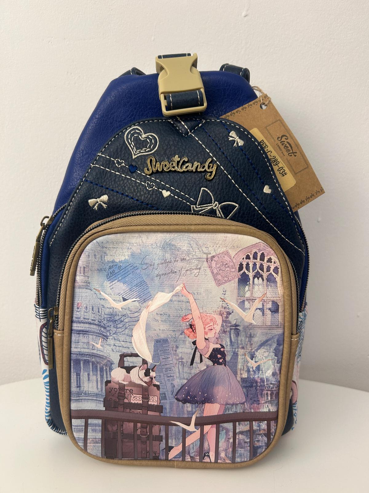 Rucsac sweet candy, design de păpușă și buzunare exterioare pentru femei