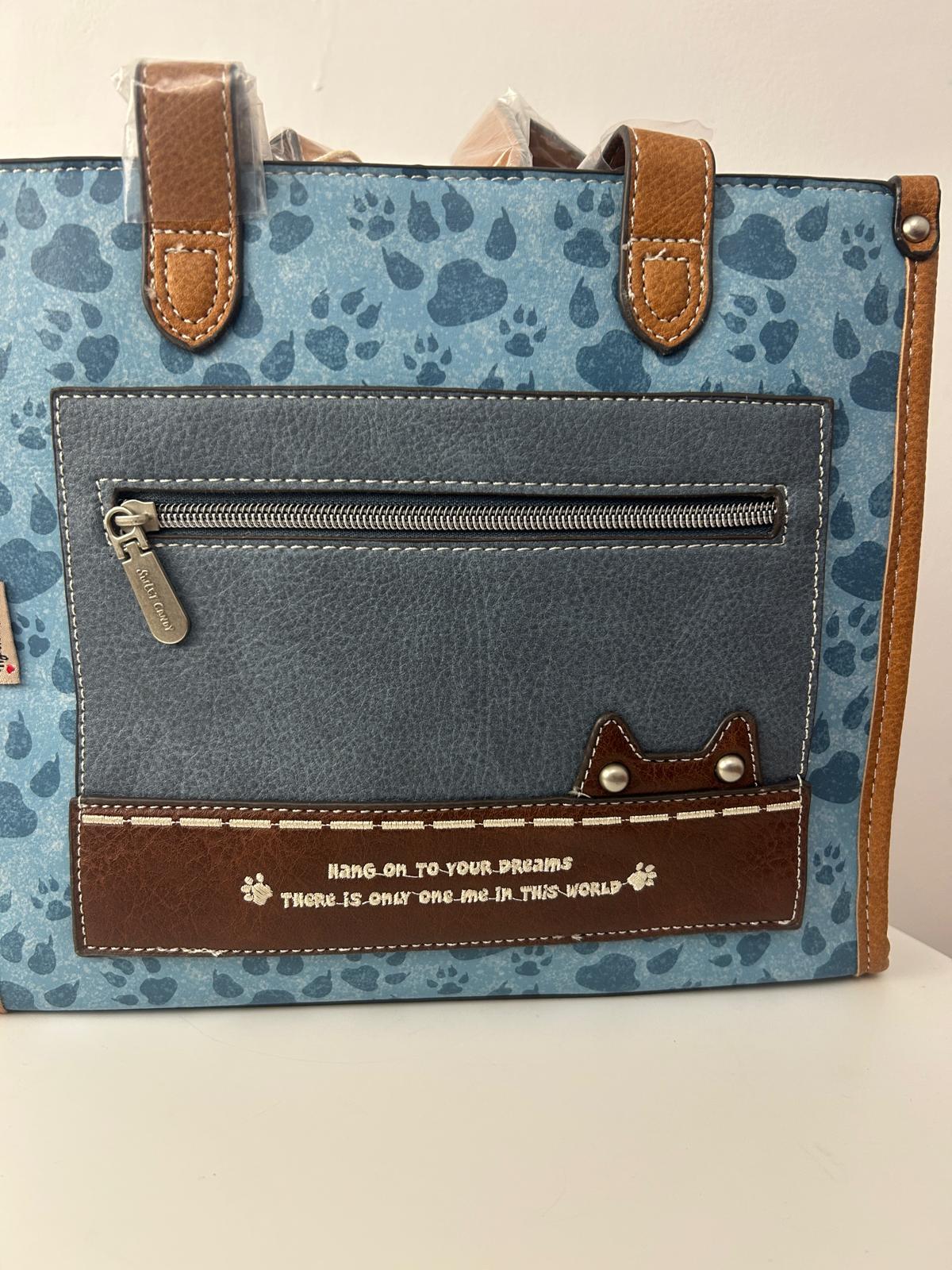 Geantă de cumpărături sintetică cu design dulce cu pisici bombonoase și buzunar la spate