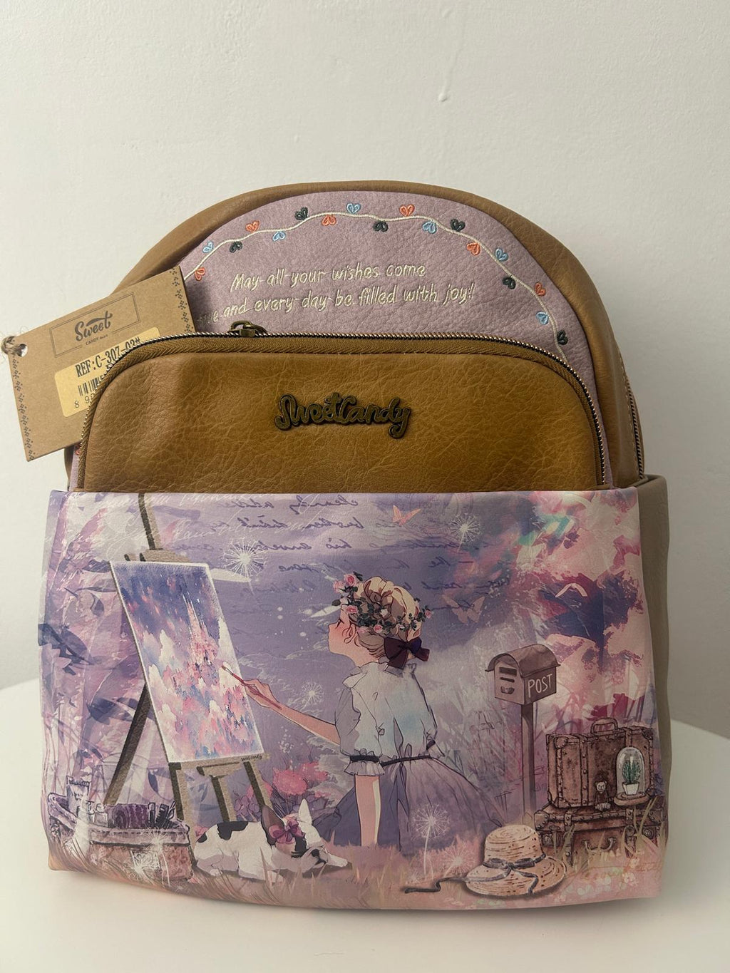 Rucsac mare din piele ecologiga , Sweet Candy, cu 5 compartimente