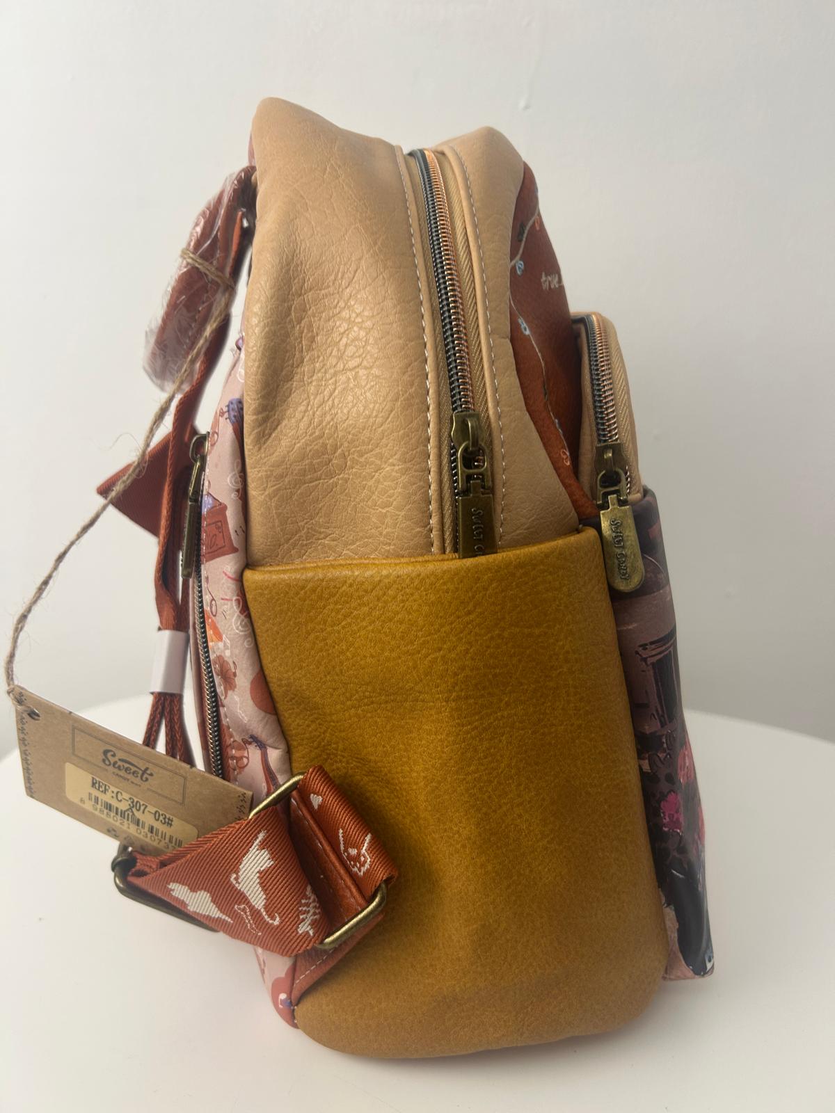 Rucsac mare din piele ecologiga , Sweet Candy, cu 5 compartimente