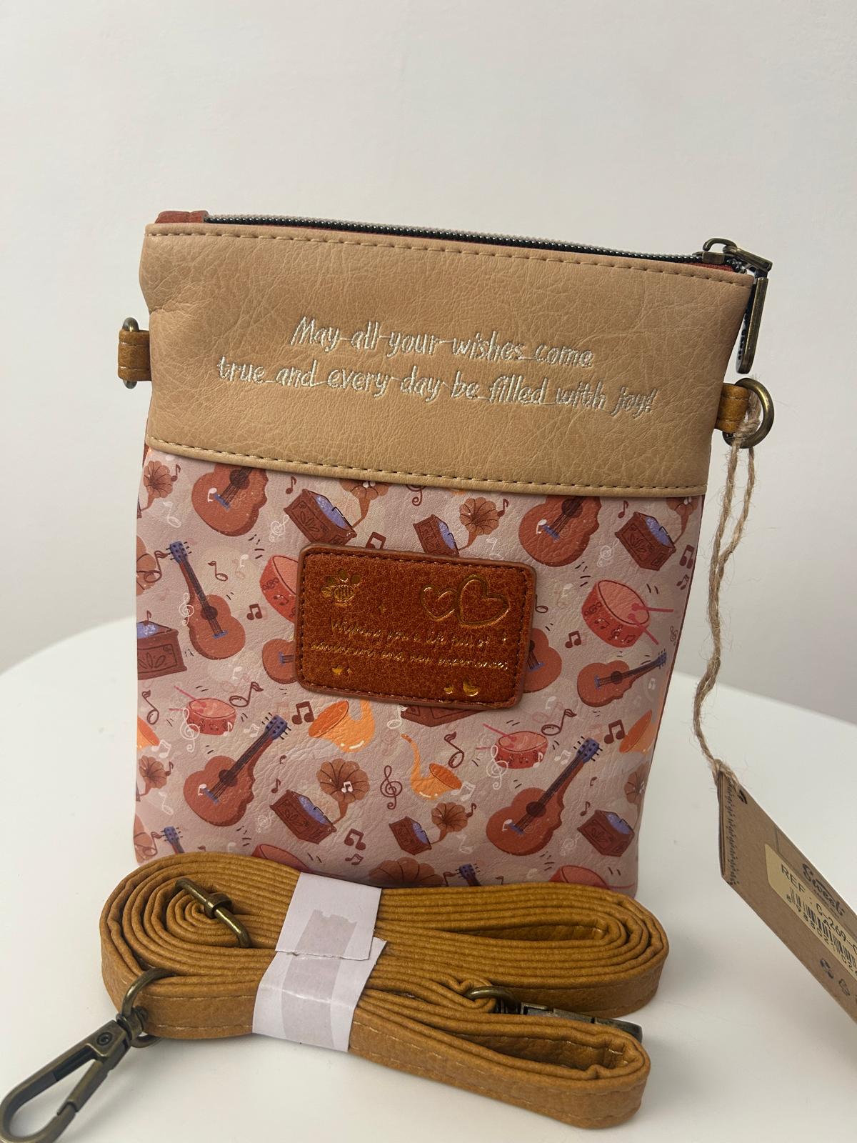 Geantă crossbody pentru femei cu design de sweet candy și 2 buzunare frontale cu fermoar