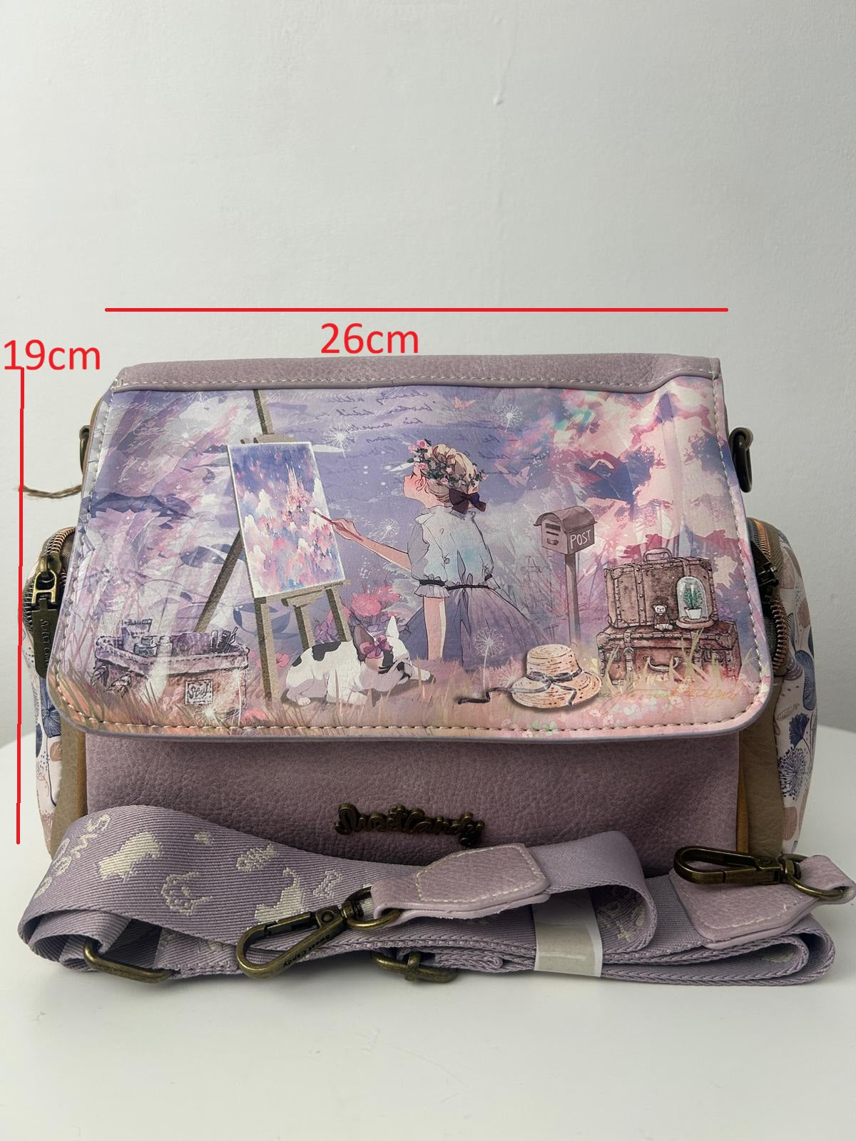 Geantă crossbody sintetică Sweet Candy cu 3 buzunare exterioare cu fermoar pentru femei