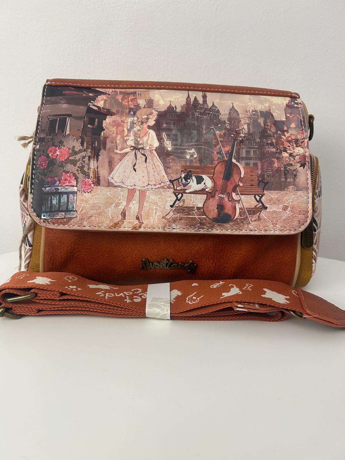 Geantă crossbody sintetică Sweet Candy cu 3 buzunare exterioare cu fermoar pentru femei