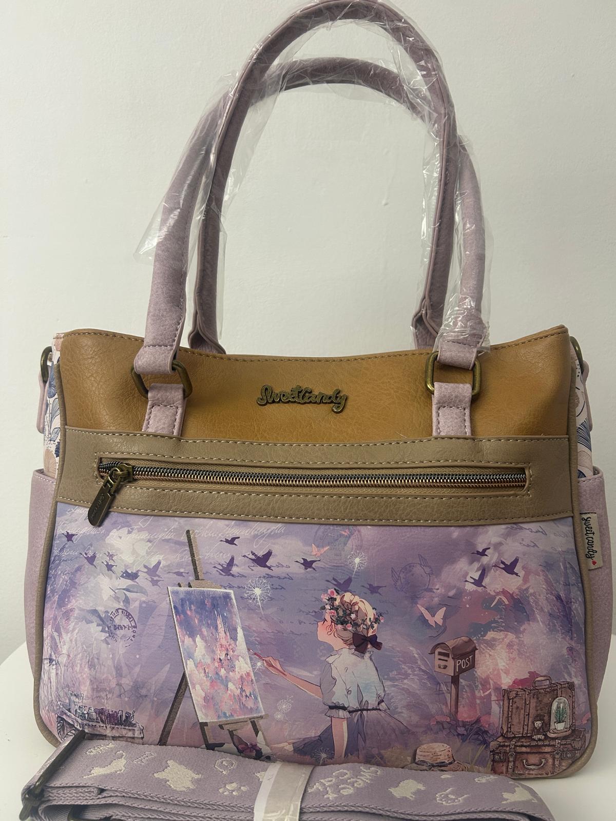 Geantă de umăr sintetică cu sweet candy în formă de bomboane și 4 compartimente exterioare