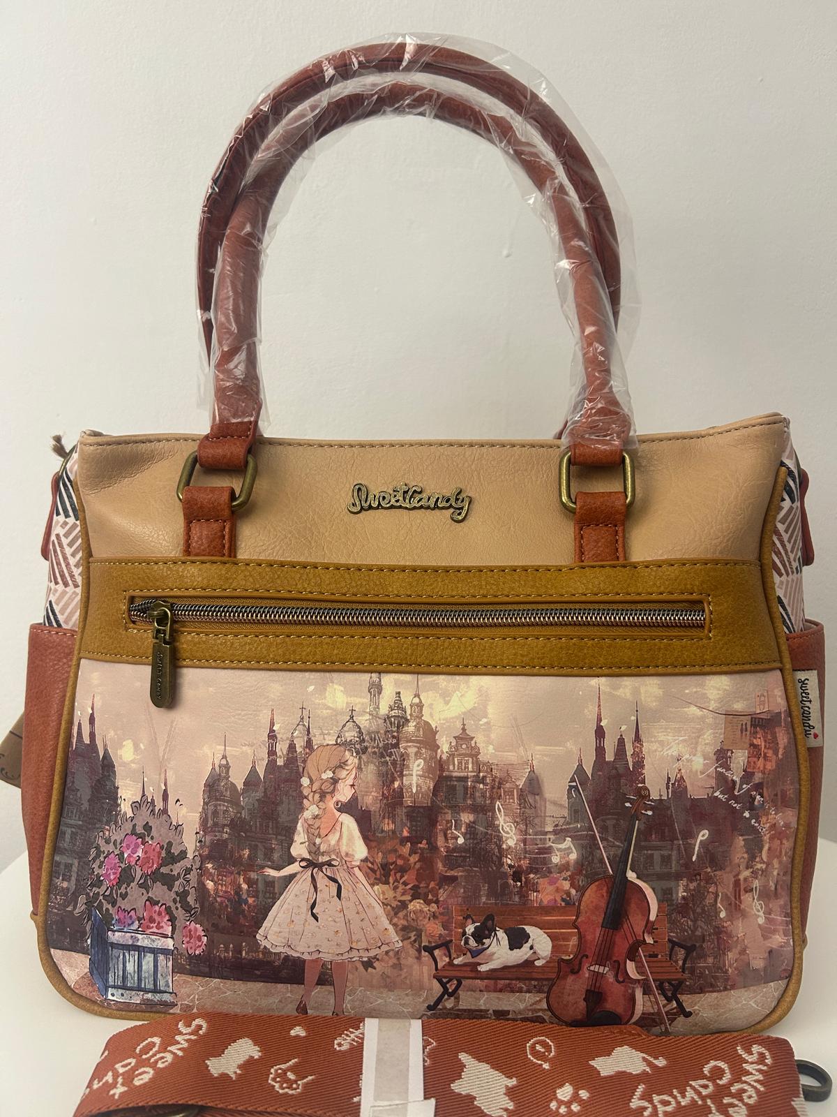 Geantă de umăr sintetică cu sweet candy în formă de bomboane și 4 compartimente exterioare