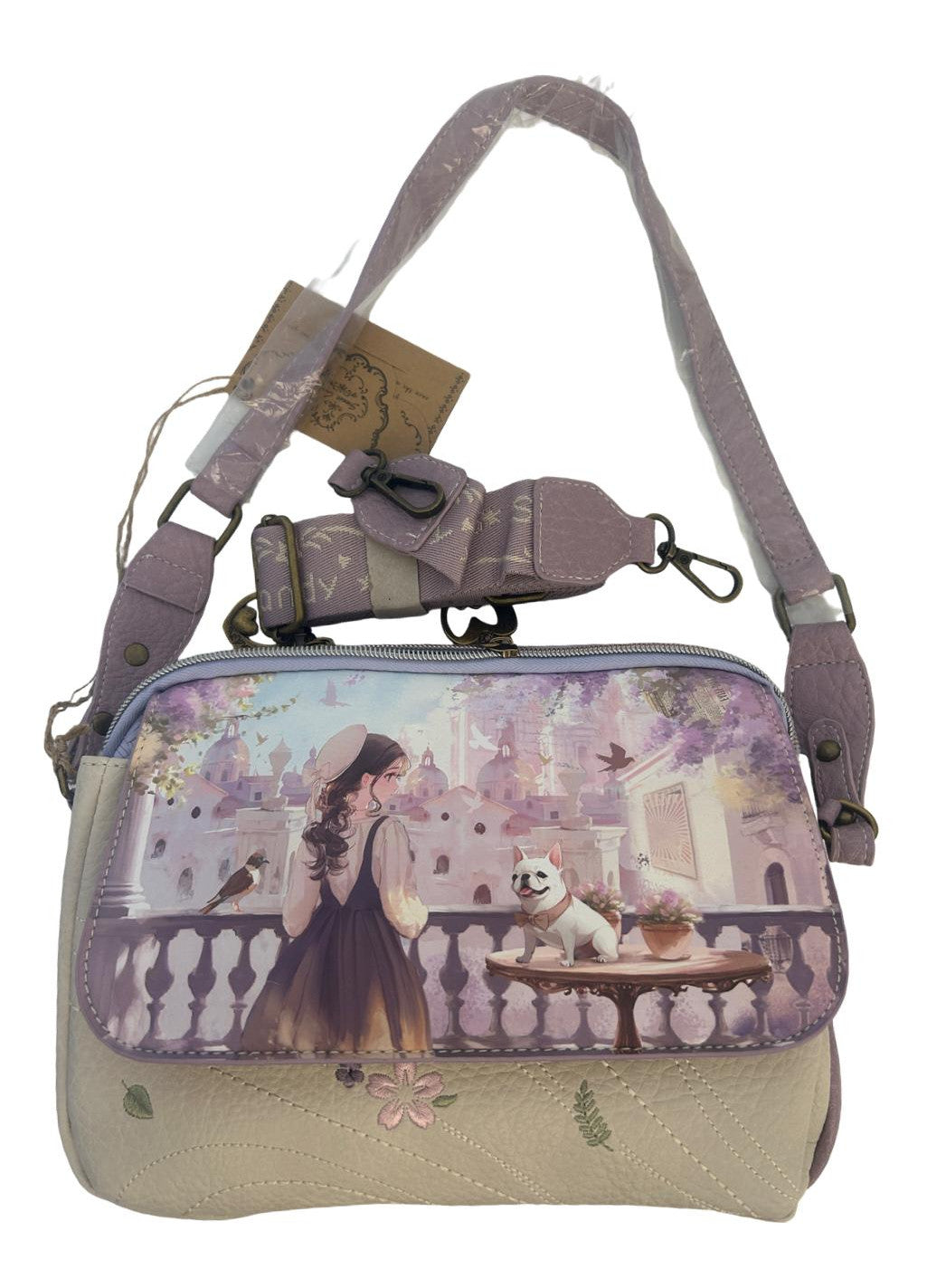 Geanta crossbody cu 2 compartimente principale.