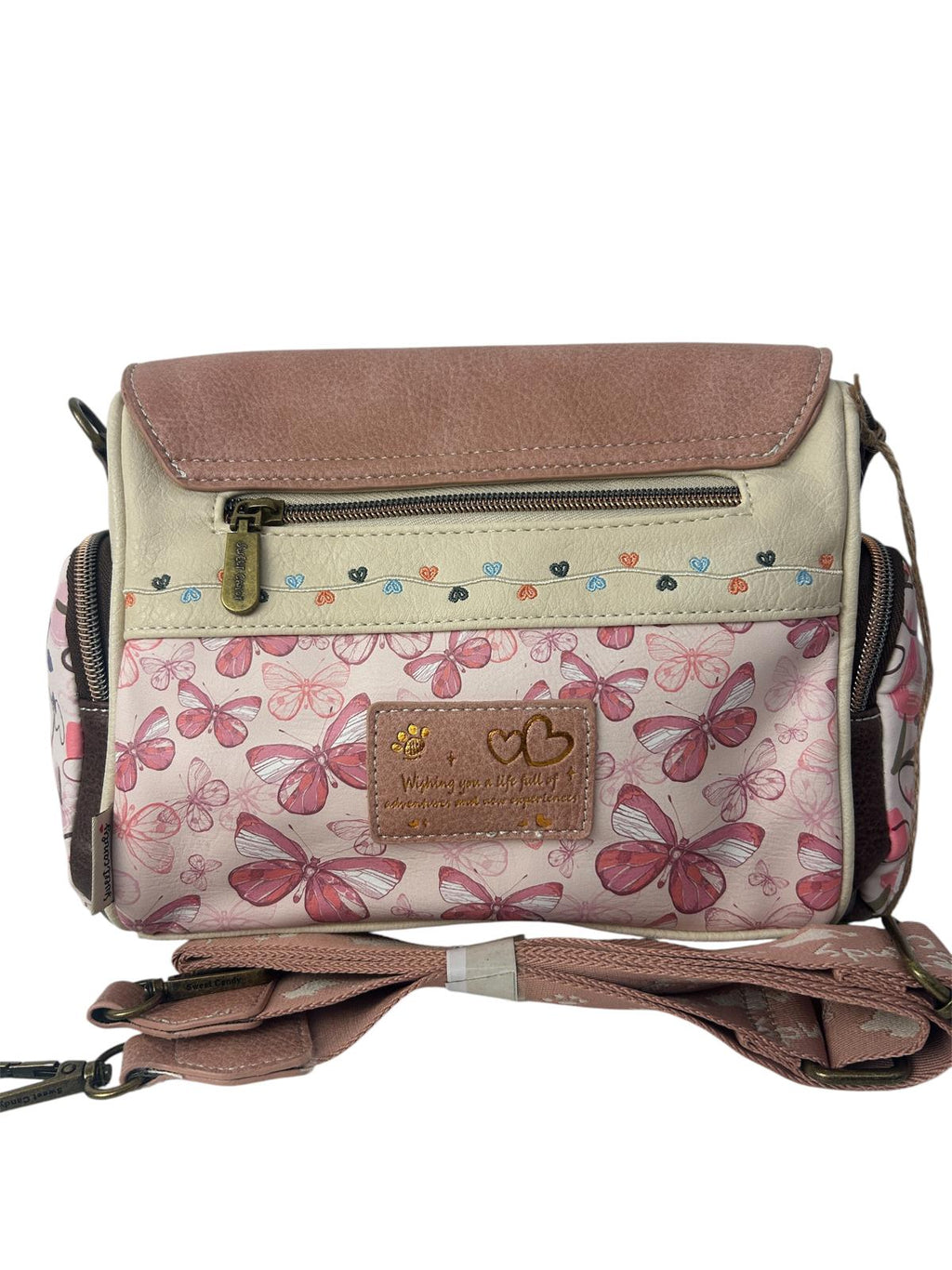 Geanta crossbody cu 3 buzunare exterioare cu fermoar.
