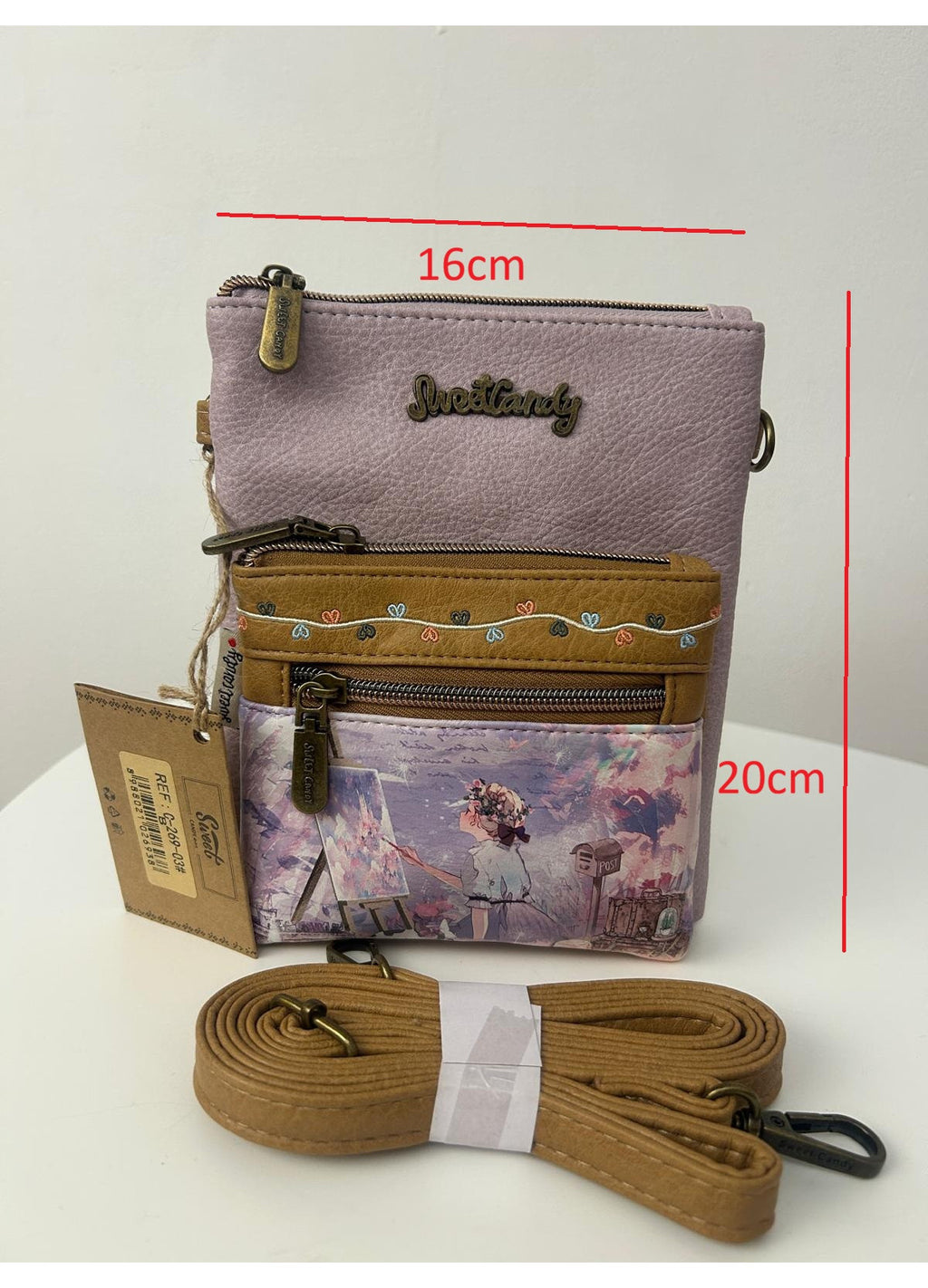 Geanta crossbody cu 2 buzunare frontale cu fermoar.