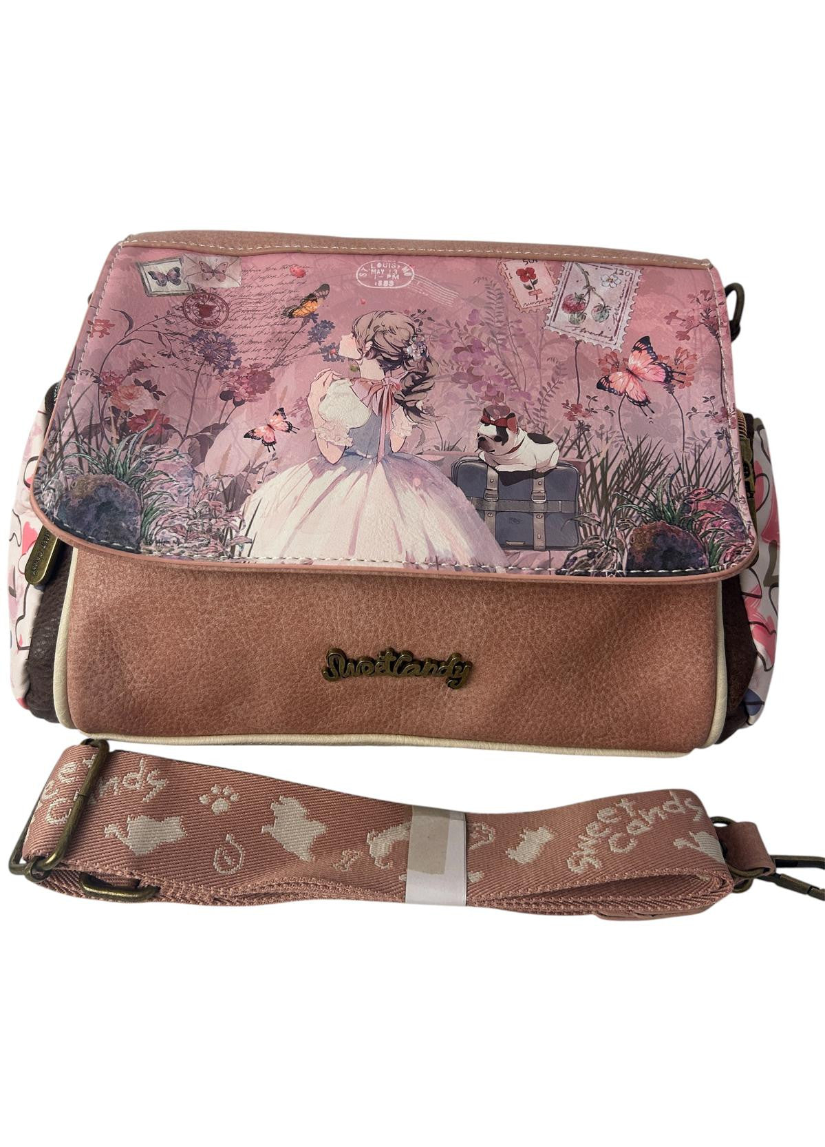 Geanta crossbody cu 3 buzunare exterioare cu fermoar.