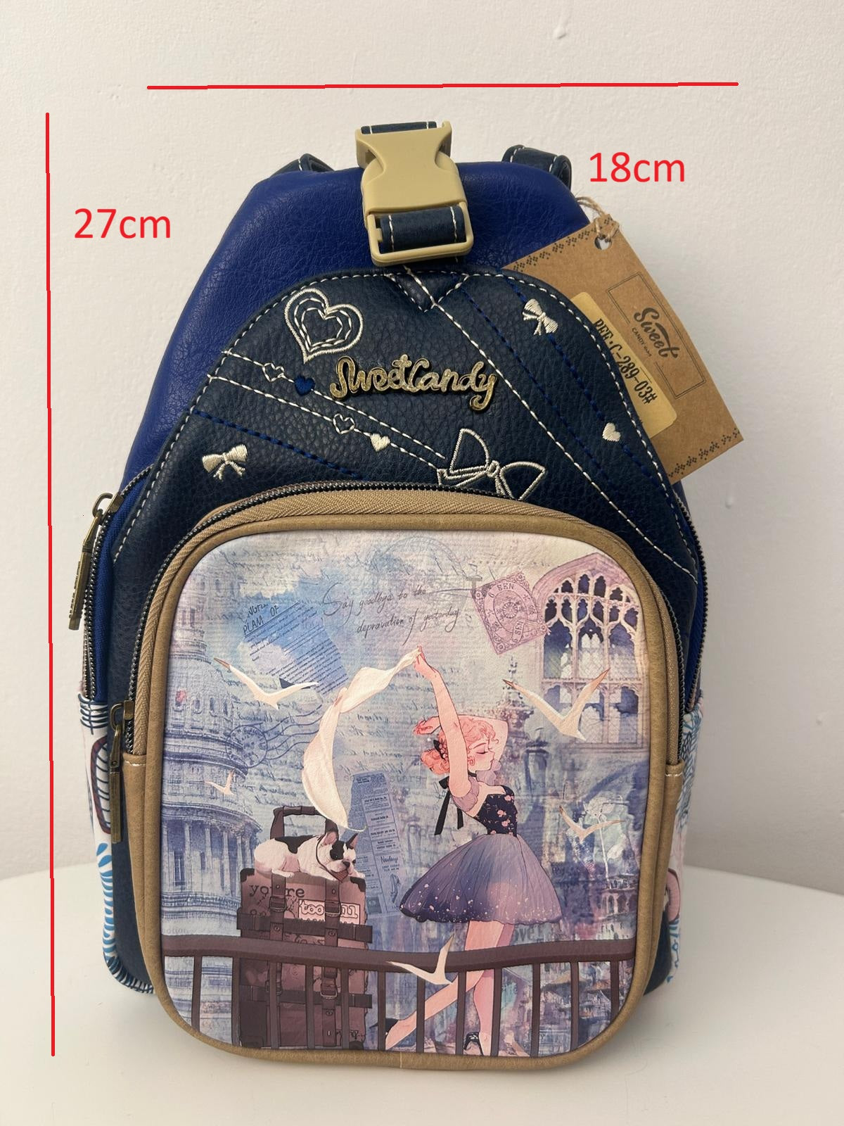 Rucsac sweet candy, design de păpușă și buzunare exterioare pentru femei