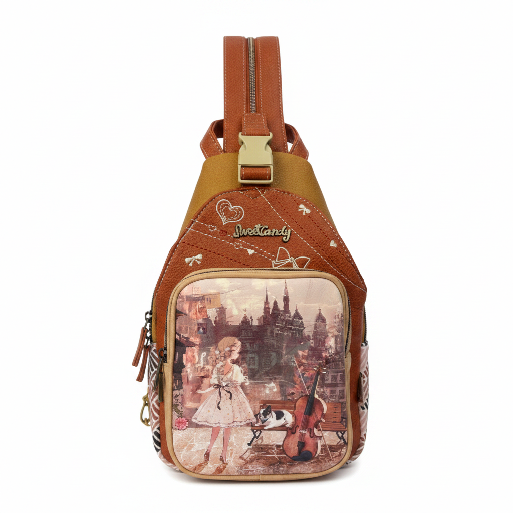 Sling crossbody backpack white background clean product shot