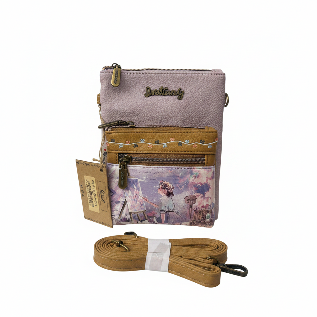 Lavender crossbody bag white background clean product shot