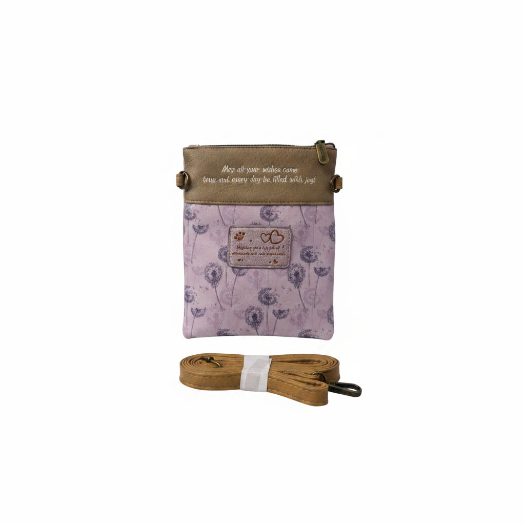 Dandelion crossbody bag white background clean product shot