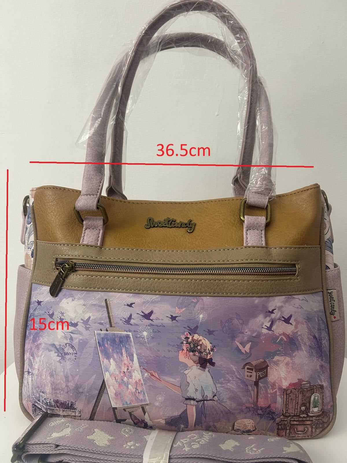 Geantă de umăr sintetică cu sweet candy în formă de bomboane și 4 compartimente exterioare