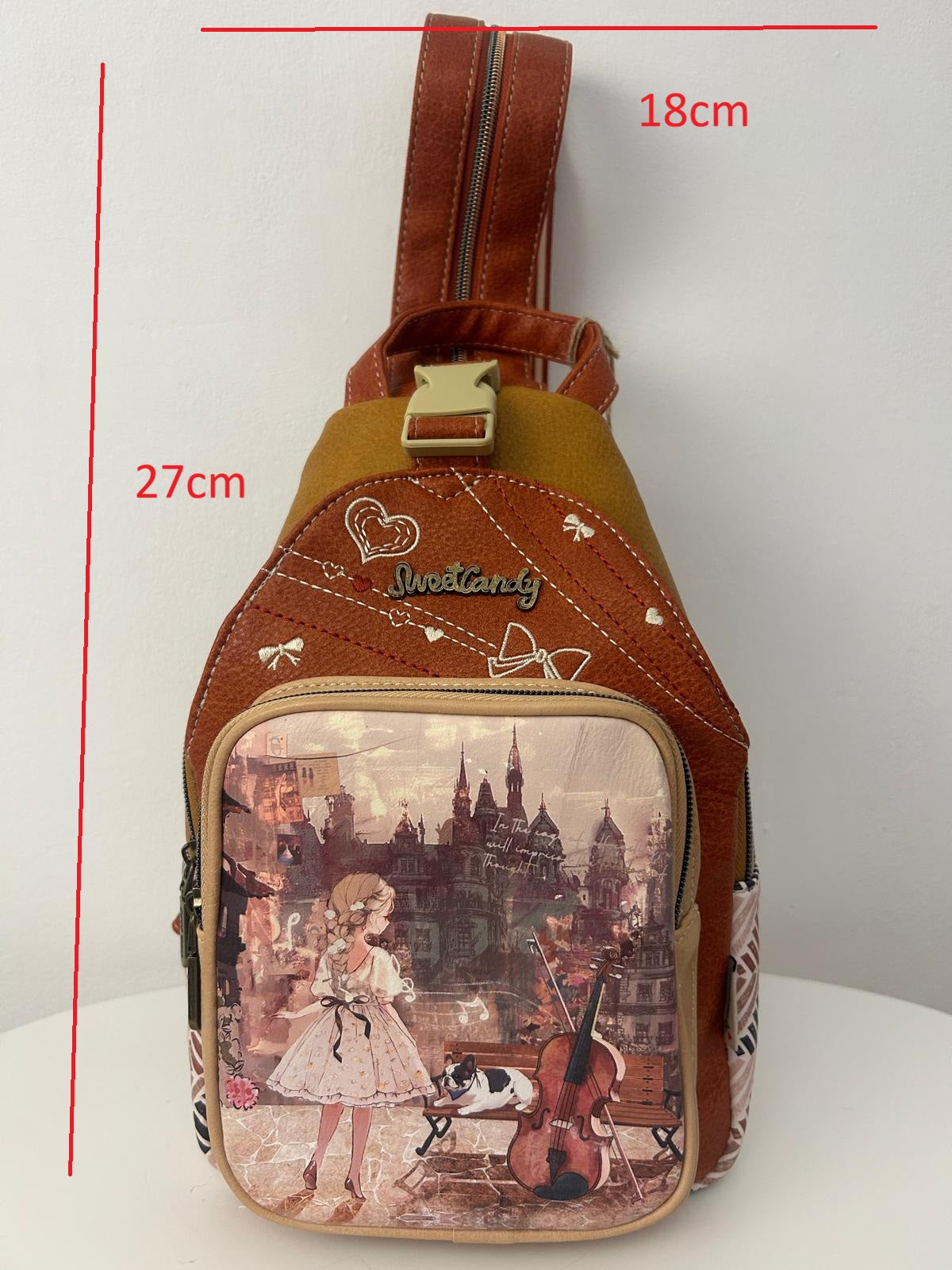 Rucsac sweet candy, design de păpușă și buzunare exterioare pentru femei