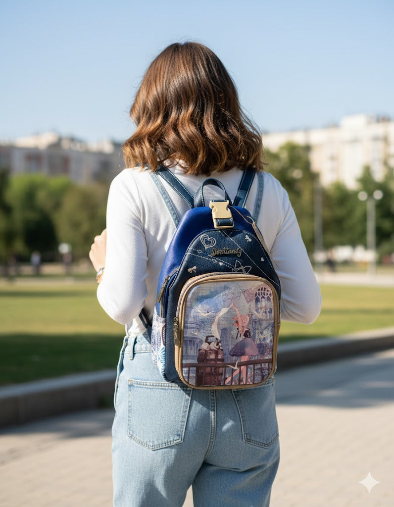 Rucsac sweet candy, design de păpușă și buzunare exterioare pentru femei