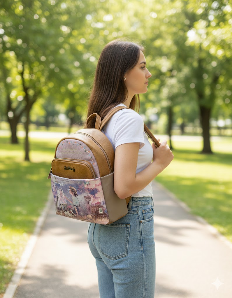 Rucsac mare din piele ecologiga , Sweet Candy, cu 5 compartimente