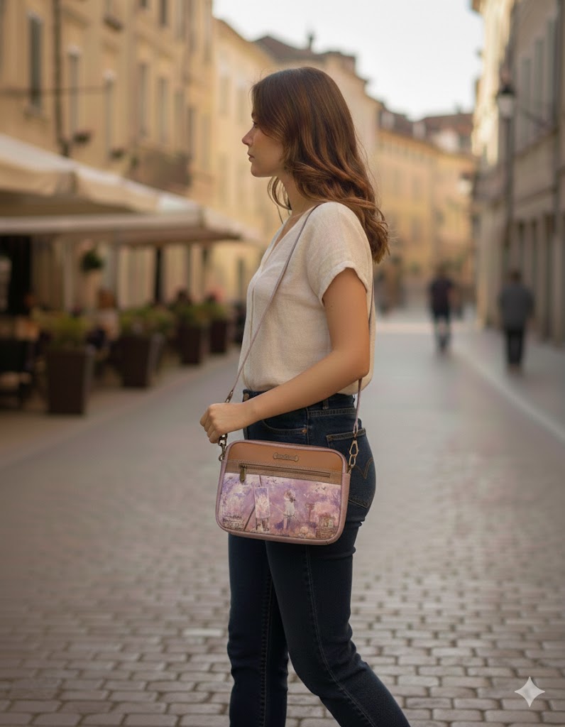 Geantă crossbody sintetică Sweet Candy cu 3 buzunare exterioare cu fermoar pentru femei