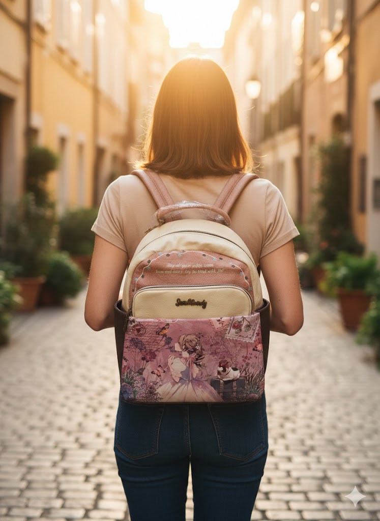 Rucsac mare din piele ecologiga , Sweet Candy, cu 5 compartimente