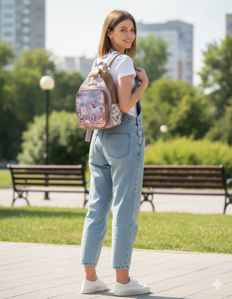 Rucsac sweet candy, design de păpușă și buzunare exterioare pentru femei